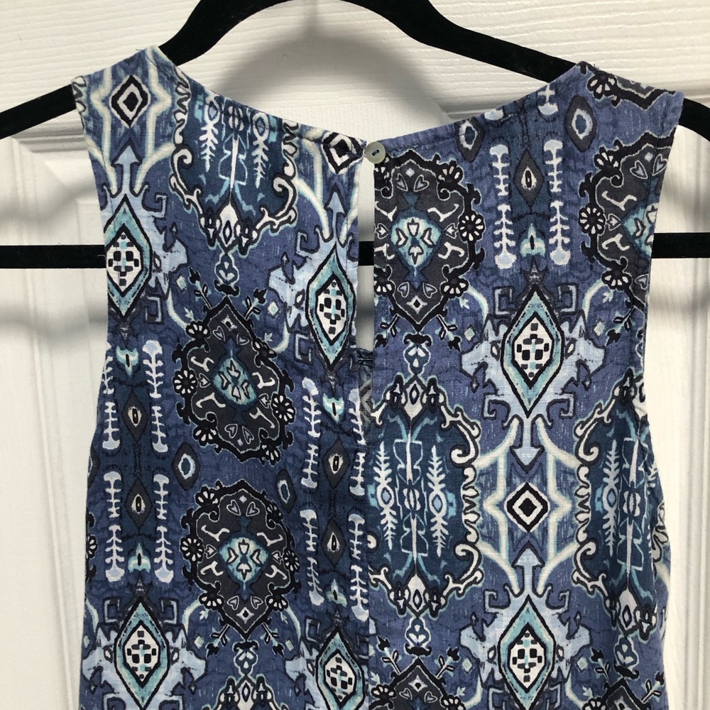 Rachel Zoe 100% linen summer casual blue tribal ikat print tank dress size S - Picture 9 of 11